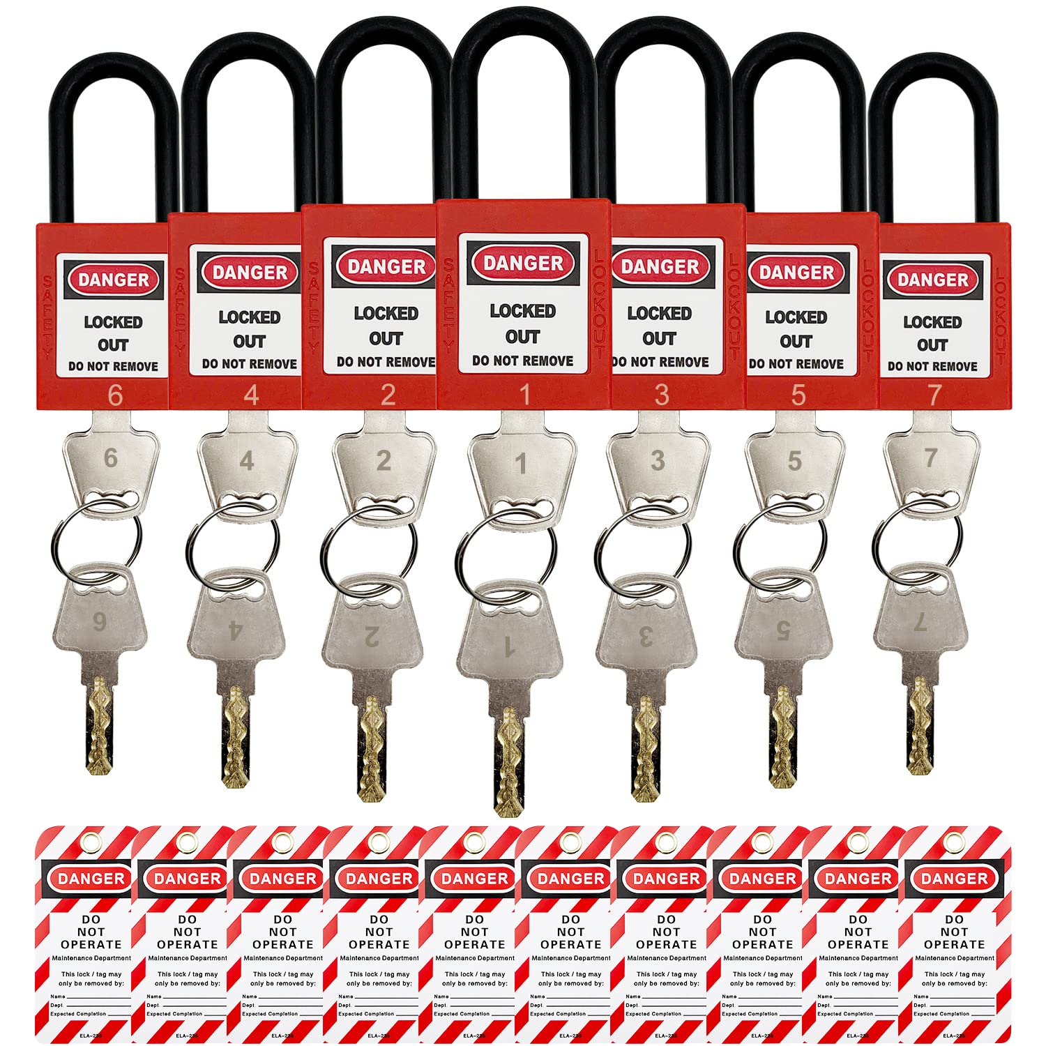 Buy SAFBY 7 Keyed Different Lockout Tagout Locks with 10 Lock Out Tag
