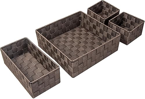 Miniatura 107 de Posprica Cestas de almacenamiento tejidas para organizar, pequeñas cestas negras de cubo organizador divisor para cajón, armario, estante, aparador,