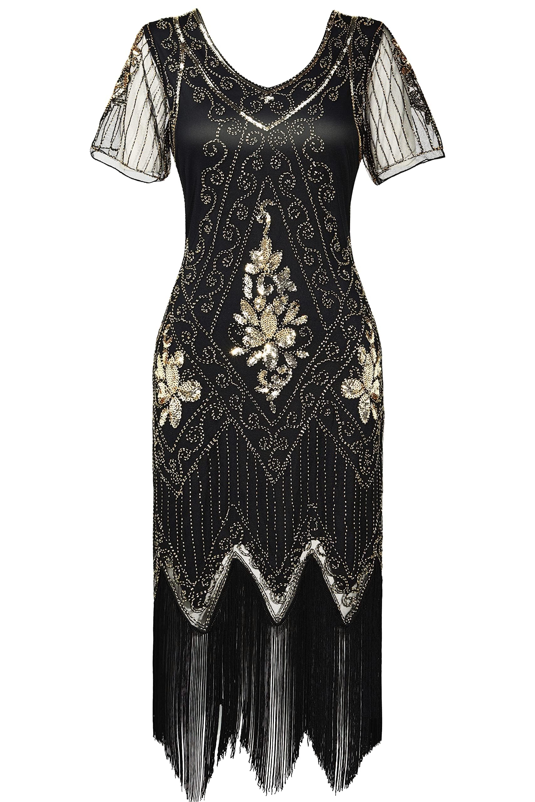 BABEYOND Damen 1920er Jahre Flapper Kleid mit Gatsby Motto Party Kostüm Set