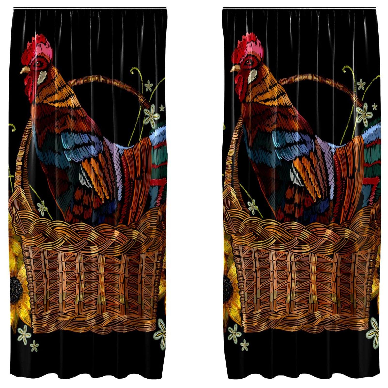 Cortinas para ventana de dormitorio con diseño de gallo en cesta de bambú de alta calidad