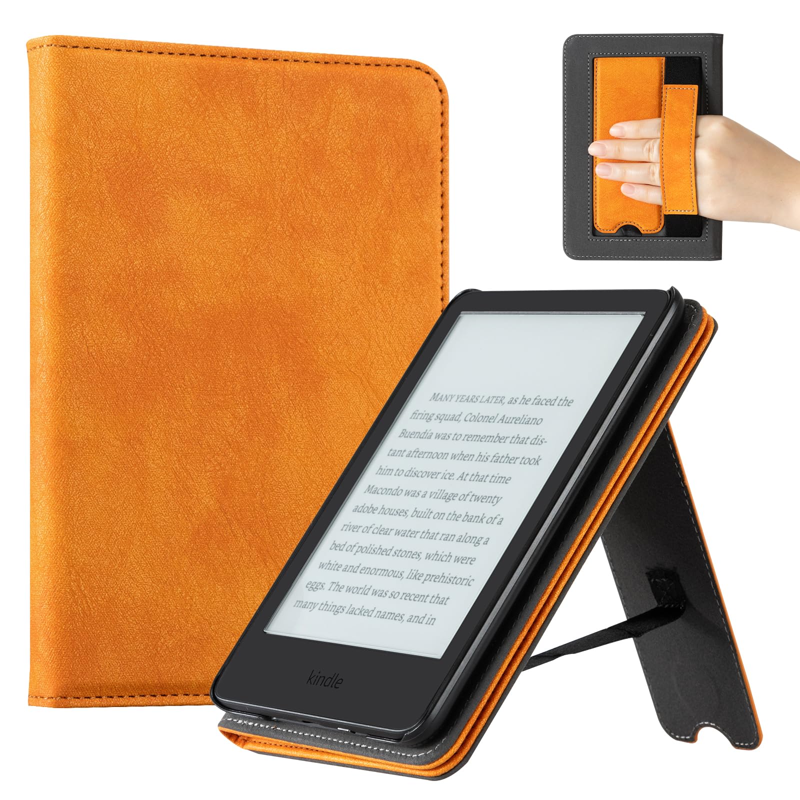 CoBak Case for 6" E-Reader - PU Leather Smart Cover with Auto Sleep/Wake &amp; Hand Strap, not Compatible with Kobo Clara,Orange