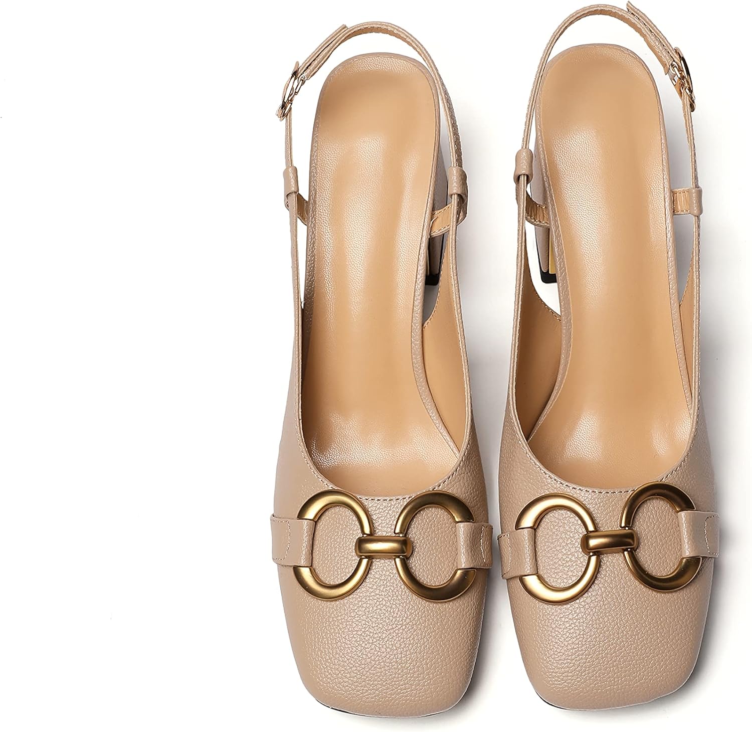 Vertundy Women's Slingback Closed Square Toe Chunky High Heels Sandals Adjustable Ankle Buckle Strap Dress Summer Pumps Ladies Block Heel Beige Nude Brown - Image 3