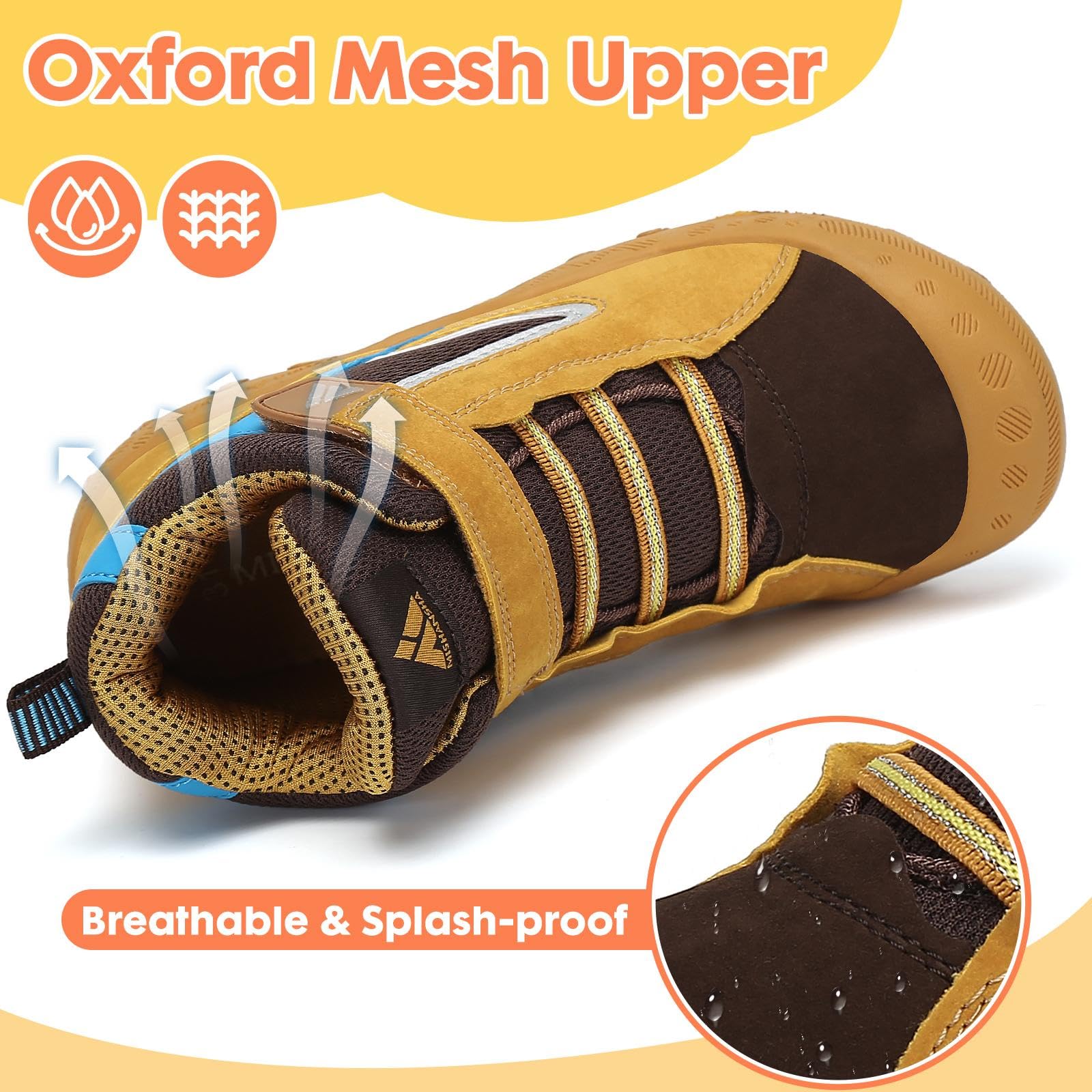 Close-up of the tread pattern on Mishansha kids' hiking boots, designed for non-slip traction.