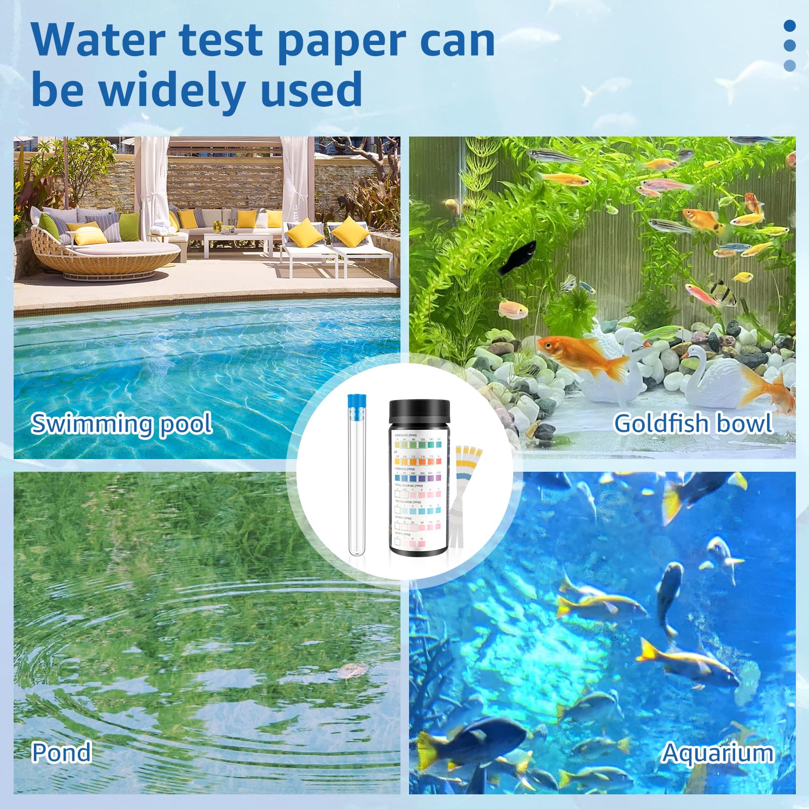 100 Stück Aquarium-Teststreifen für Aquarien, schnell und präzise, mit Reagenzglas, Wassertest-Kits, Aquarium-Teststreifen für Karbonatwurzel, pH-Härte