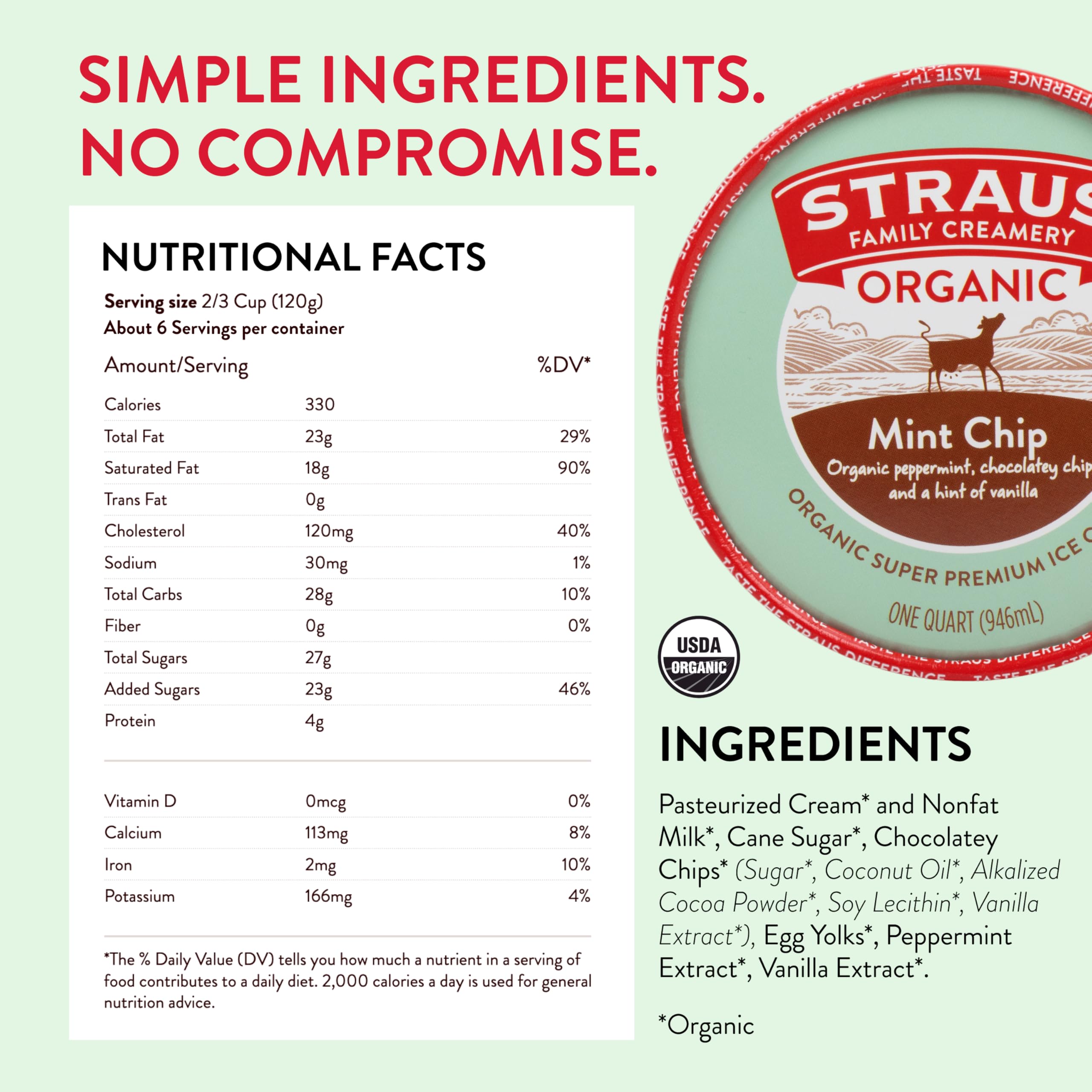 Straus Family Creamery Organic Mint Chocolate Chip Ice Cream, 32oz