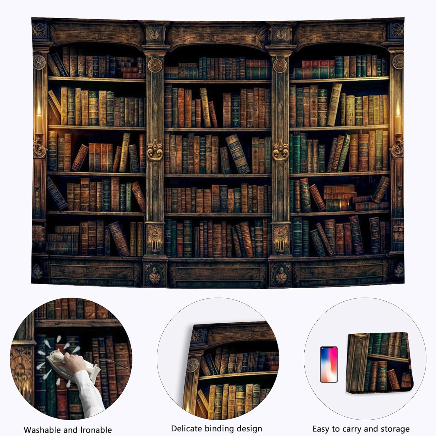SULLOTSY Wall Hanging Vintage Bookshelf Tapestry Gothic Dark Academia Retro Book Tapestries Study Library Bookshelf for Decoration for Bedroom Living Room Dorm Home Decor 118" L X 94.5" W