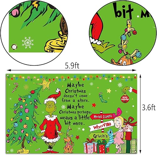 Miniatura 3 de Nepnuser Grinchmas - Telón de fondo para cabina de fotos, elfo verde Whoville, decoraciones de Feliz Navidad, suministros de fiesta de invierno,