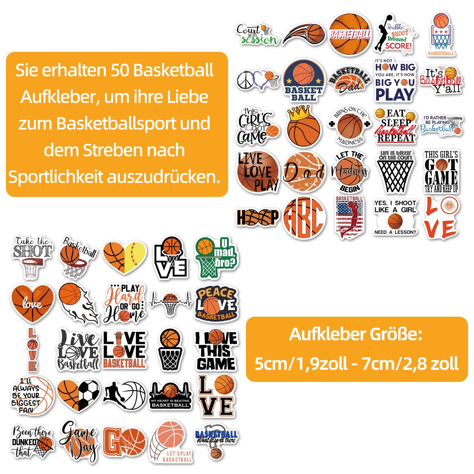 50 Adesivi Pallacanestro In Vinile - Impermeabili Per Skateboard, Bottiglie, Telefono, Regalo Per Appassionati - Foto 9