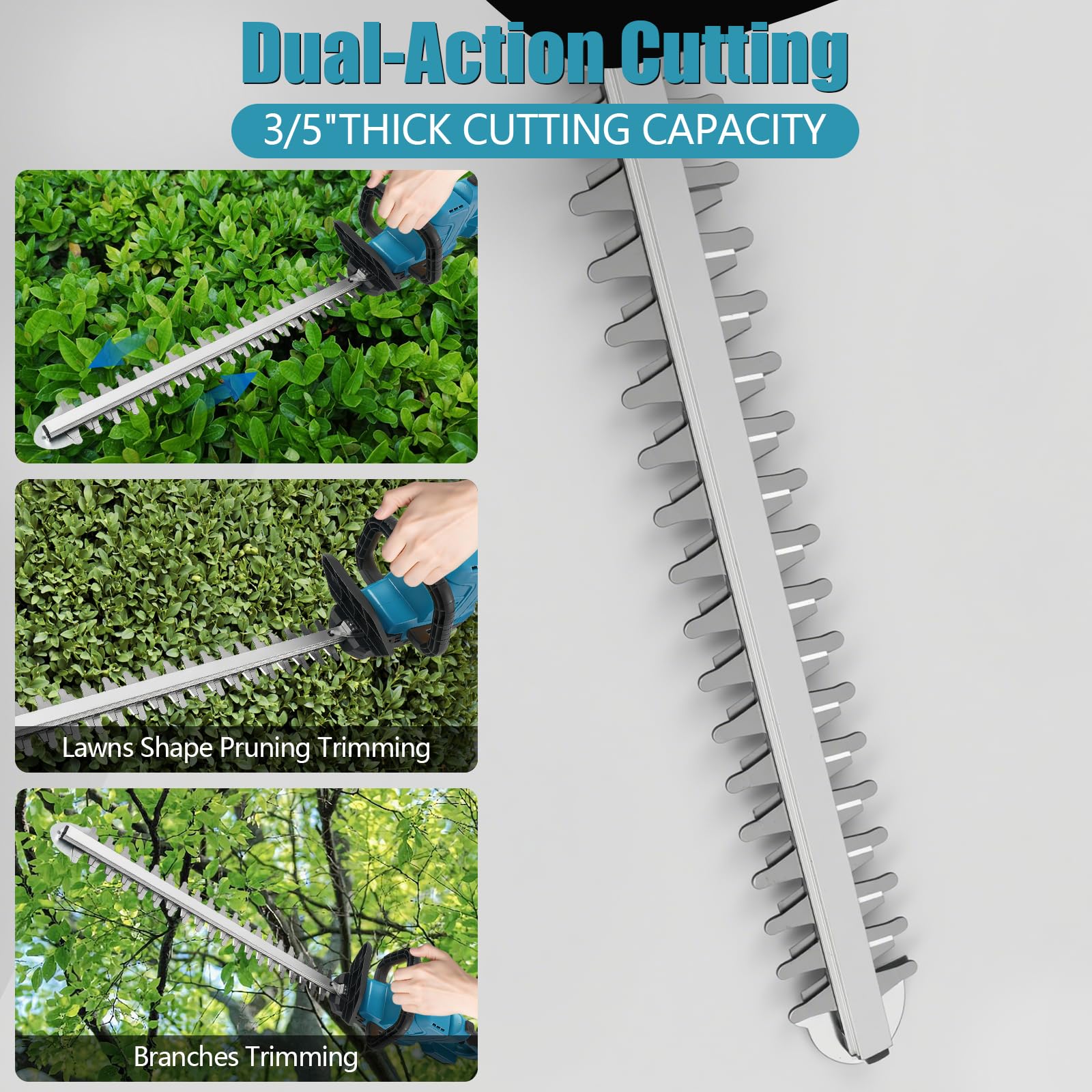 Cortasetos a Batería con Hoja 50 cm para Makita 18V (sin Batería) | Recortadora de Arbustos sin Escobillas, Cabezal Giratorio 180°, Sistema de Lubricación, Corte Máx. 16 mm