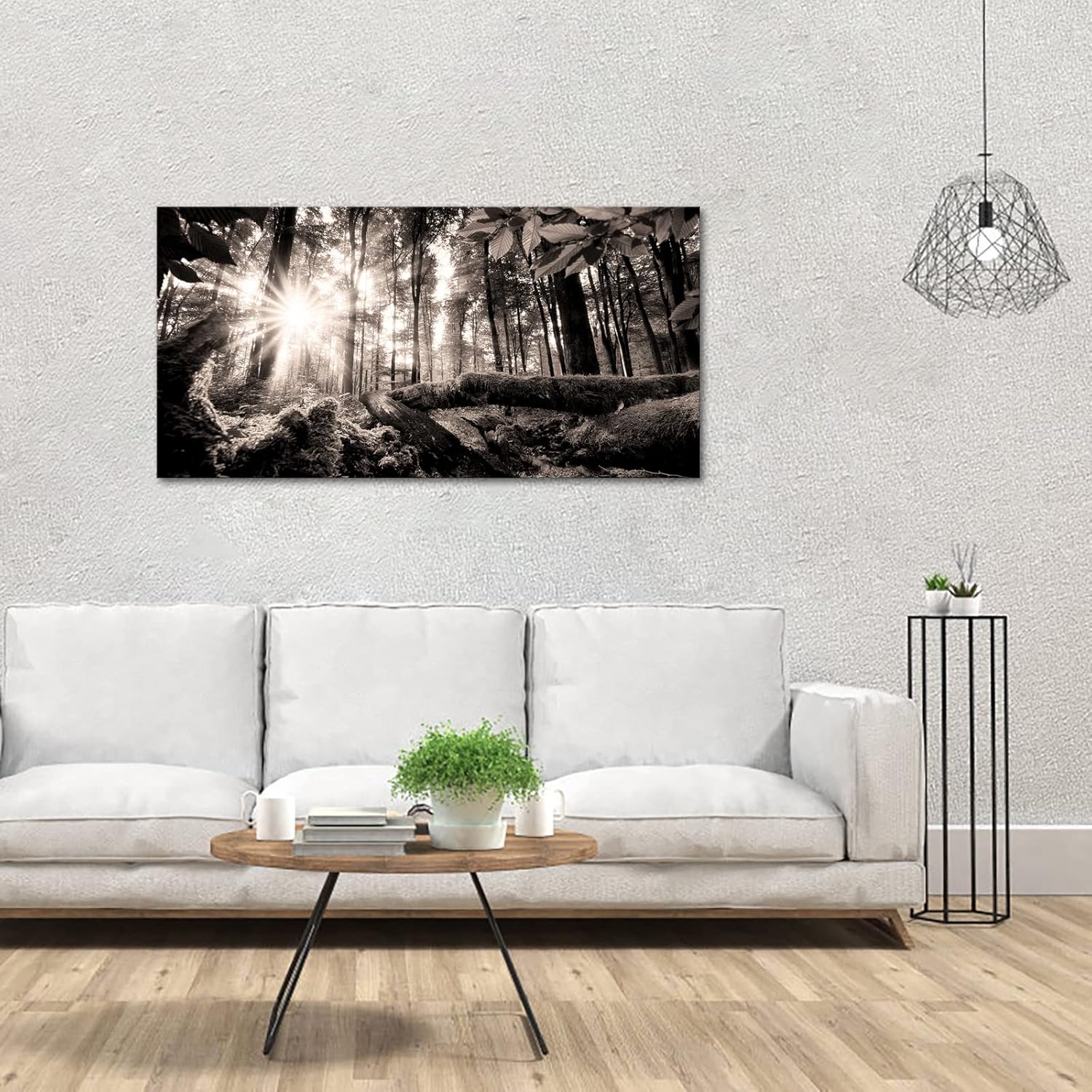 sechars Forest Wall Art Forest Sunrise Landscape Picture Sepia Brown Canvas Print for Home Office Decoration Framed Ready to Hang 24"x48" - Image 5