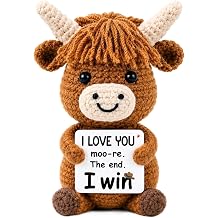 Boyfriend Girlfriend Anniversary & Birthday Gifts for Husband Wife, Funny Handmade Crochet Highland Cow - I Love You Gifts for Him Her, Couples Presents for Long Distance Relationship for Women Men