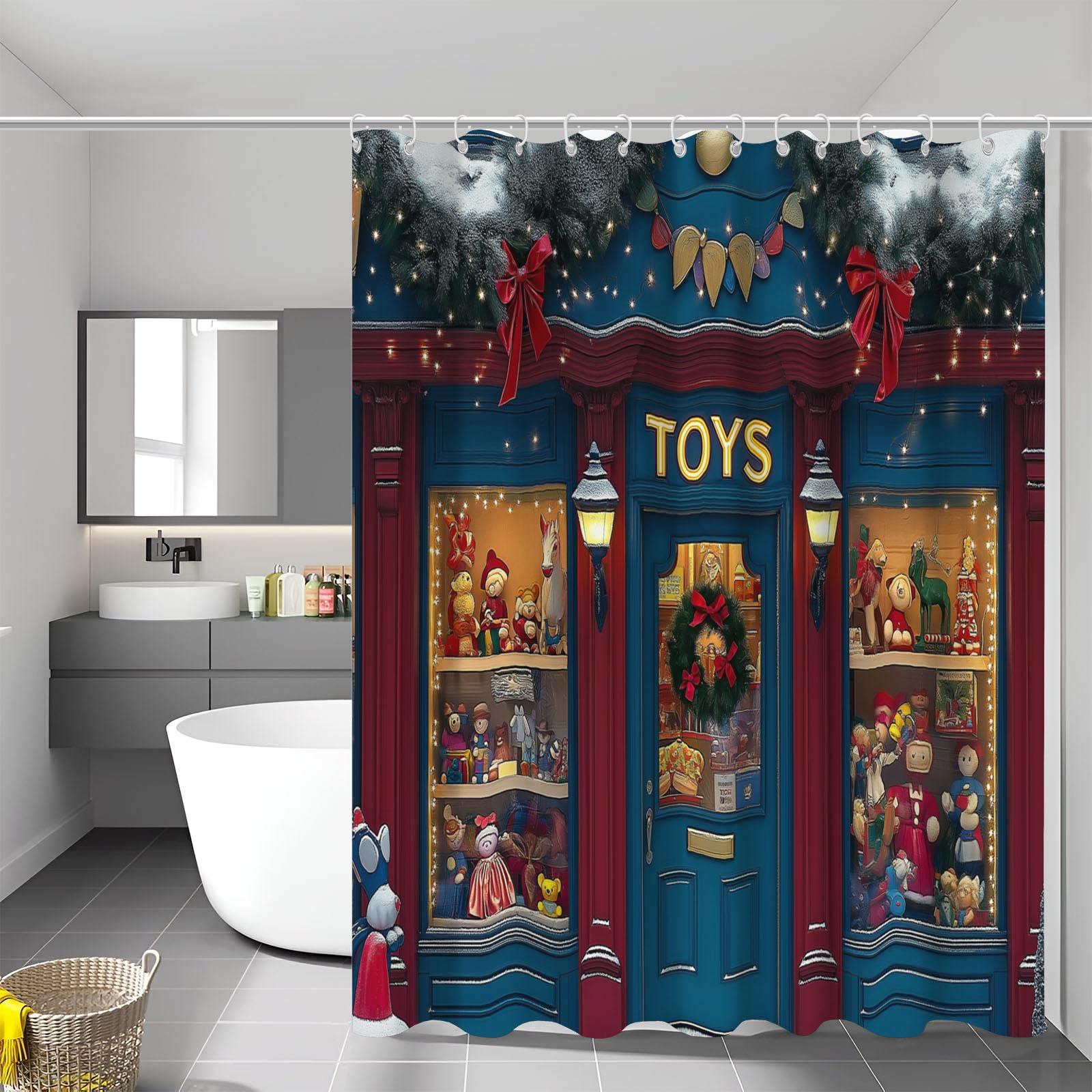 Rideaux douche bleu marine de Noël pour sublimer votre salle de bain
