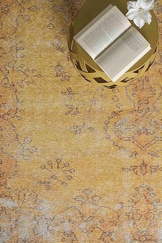 Miniatura 9 de Woolknot ENC1087 Yellow Vintage Area Rug Living Room Floral Rugs, Mustard Washable Bohemian, Medallion Distressed Printed Carpet (6'7''x8'10'')