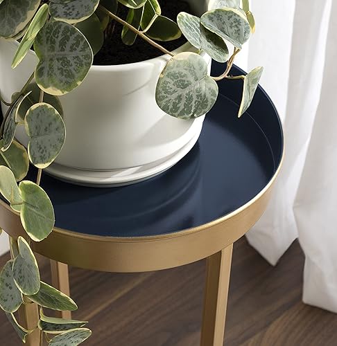 Miniatura 4 de Kate and Laurel Celia - Mesa auxiliar moderna, juego de 2, azul marino y dorado, sofisticadas mesas auxiliares para almacenamiento y exhibición