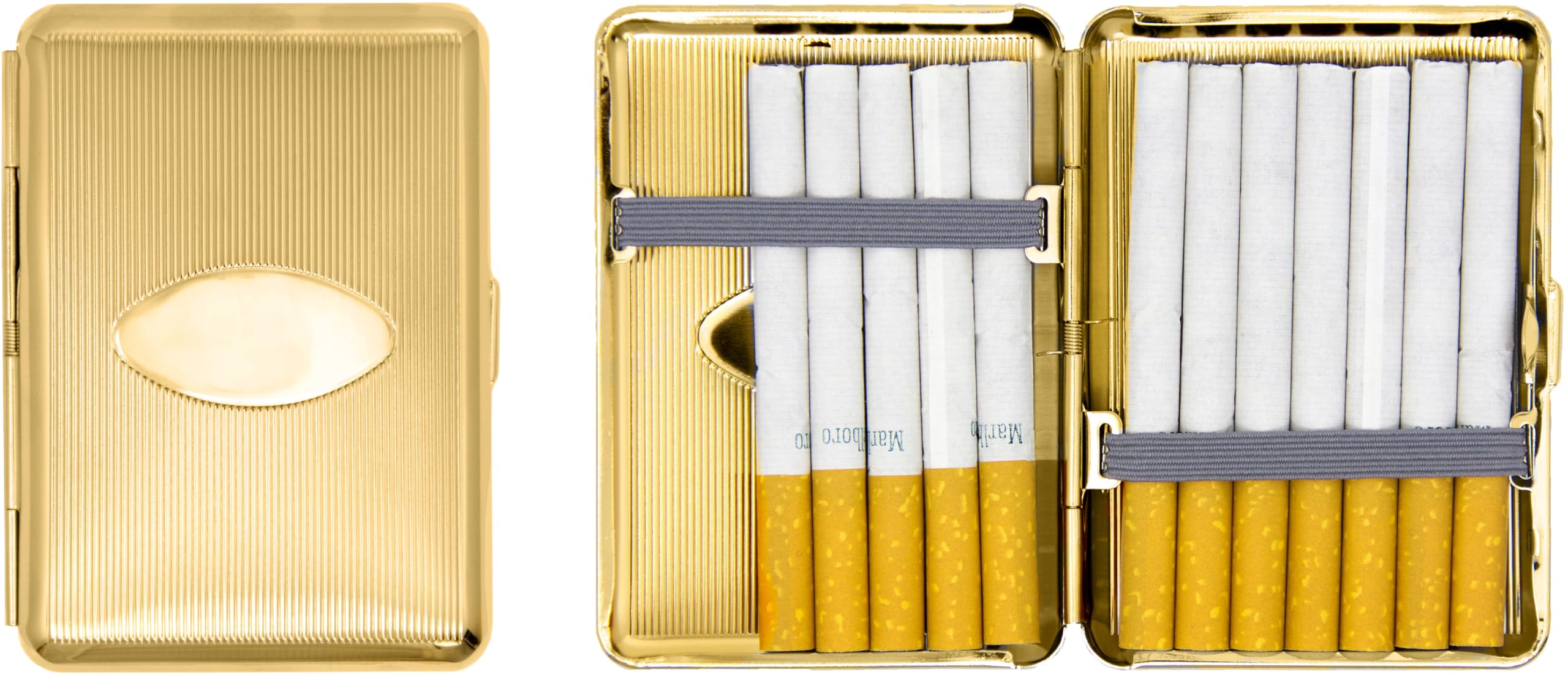 Amazon.com: Set of 2 Compact Metal-Plated King Size Cigarette Case with  Elastic Bands (Gold Oval) : Health & Household