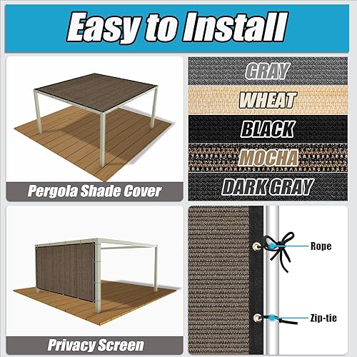 Miniatura 4 de Amagenix 90% tela de sombra de 7 x 7 pies, paño de sombra moca con ojales GN07 para pérgola cubierta de repuesto para toldo, grado comercial de 6.35