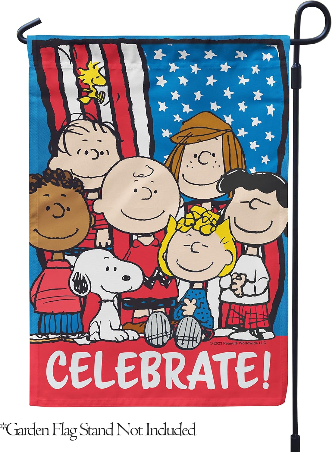 Flagology, PEANUTS Patriotic Celebrate – Garden Flag 12" x 18", Outdoor Flag, Exclusive Premium Fabric, Officially Licensed PEANUTS®, Patriotic, July 4th
