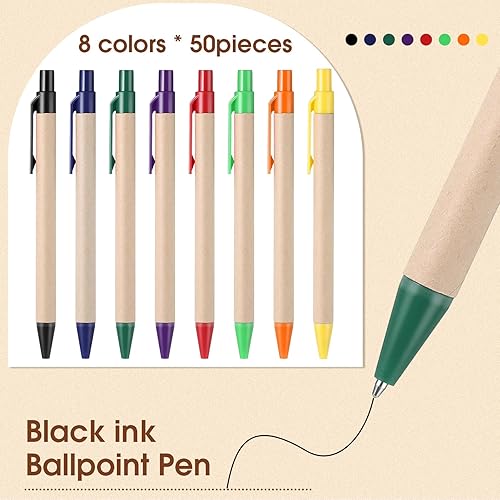 Miniatura 3 de Yeaqee Bolígrafo retráctil de tinta negra a granel, bolígrafos de oficina de papel kraft reciclado colorido de 5.43 pulgadas, bolígrafos de