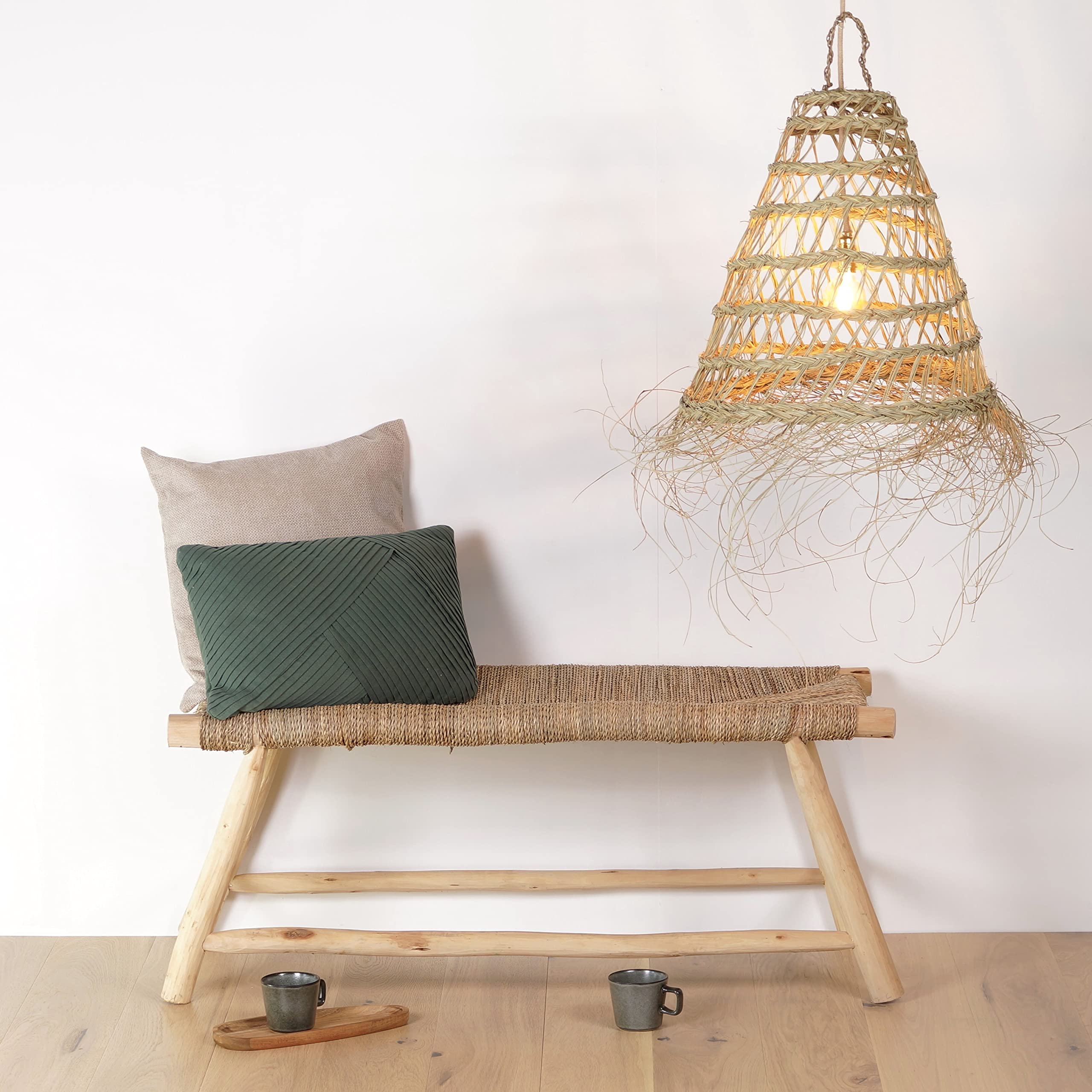Banc en Bois Massif d'intérieur, Banquette Ethnique Naturelle, Fait Main | Bohème Chic 100cm