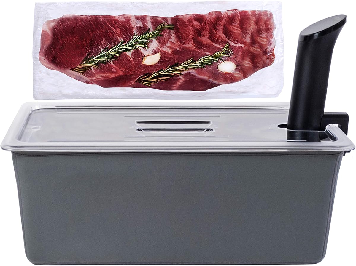 Large Sous Vide Container with Lid and Insulating Sleeve | Sous Vide Accessories | Compatible with Anova, Anova Nano, Joule, Instant Pot, Sous Vide Cookers (26 QT)