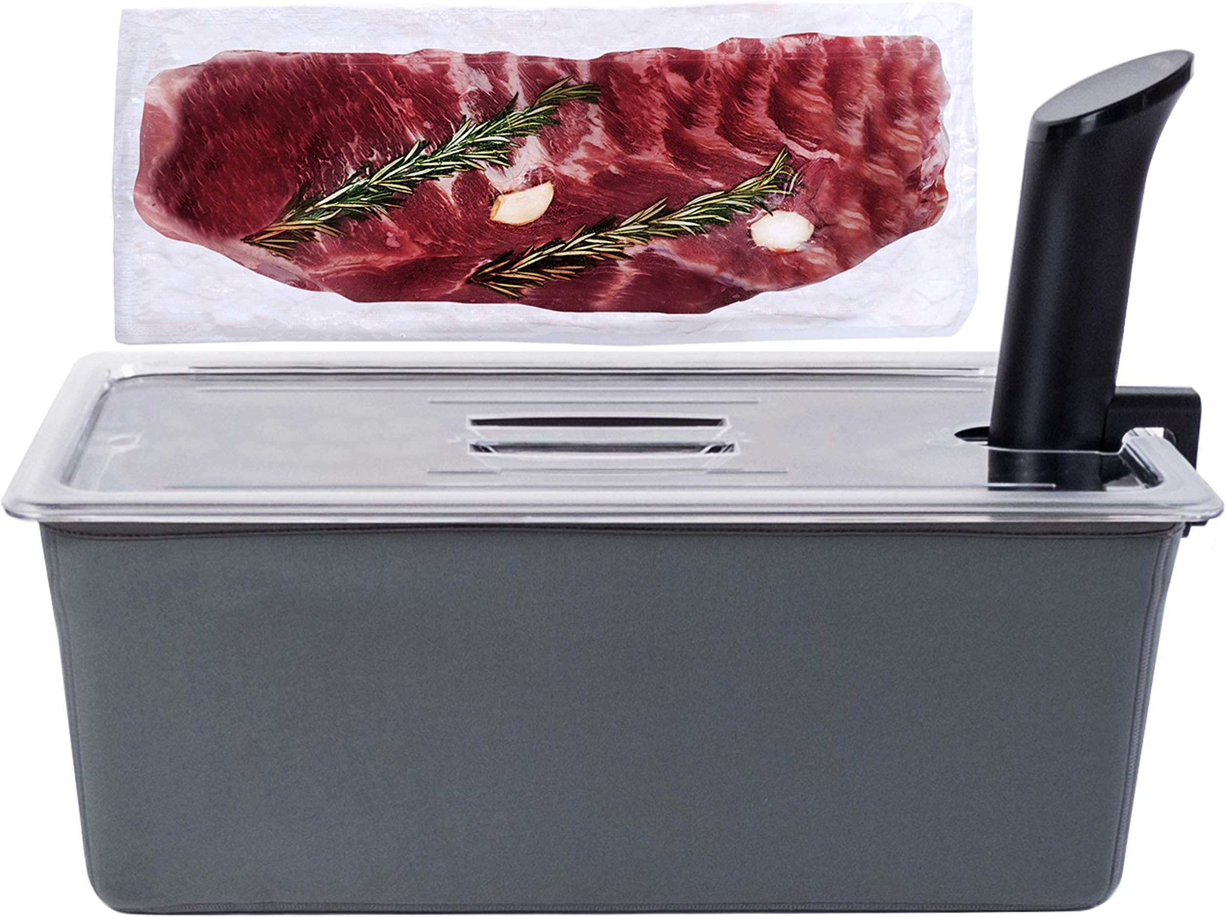 Large Sous Vide Container with Lid and Insulating Sleeve | Sous Vide Accessories | Compatible with Anova, Anova Nano, Joule, Instant Pot, Sous Vide Cookers (26 QT)