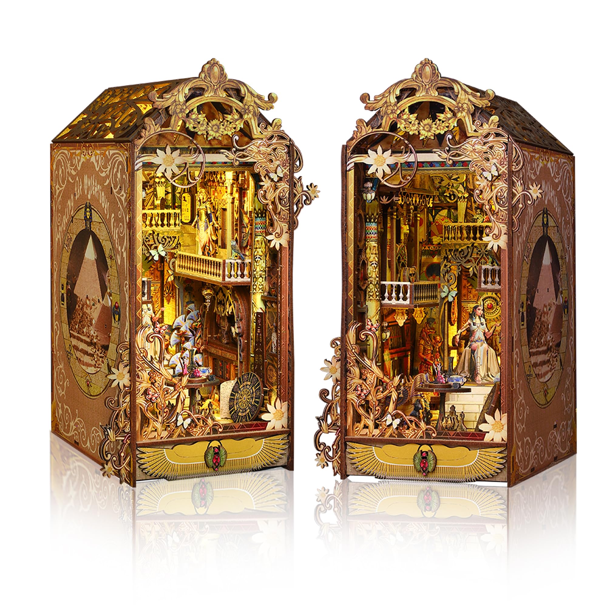 MUSEGDN Ancient Egypt Book Nook Kit for Adults - DIY Miniature Bookshelf Insert with LED Lights, Wooden Diorama Craft Puzzle Model for History Lovers & Shelf Display