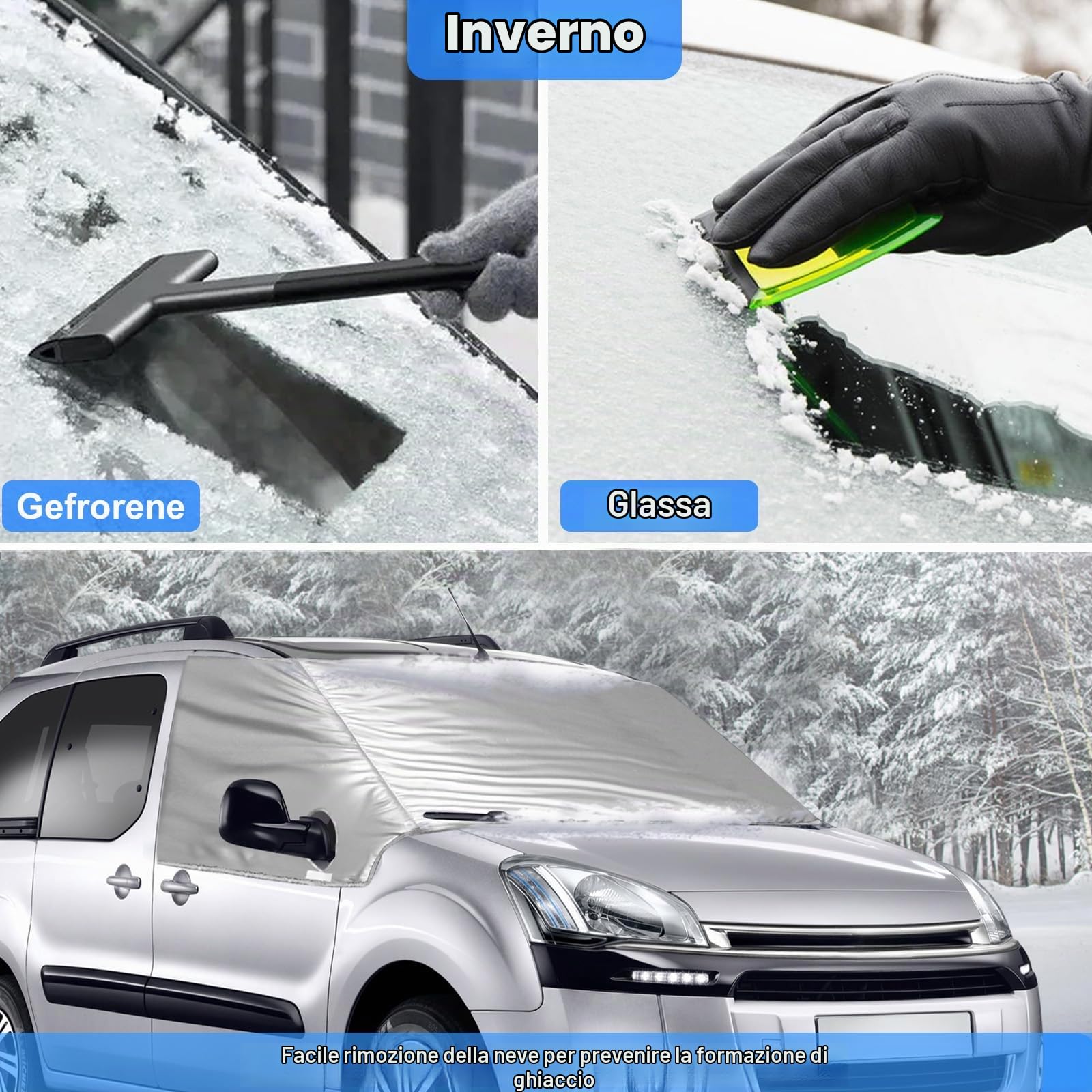 Copertura per Parabrezza Auto compatibile con Citroen Berlingo 2008-2018, Argentato Parasole per Finestrino Anteriore, 100% Oscurante, Blocca i Raggi UV, Resistente Alle Intemperie