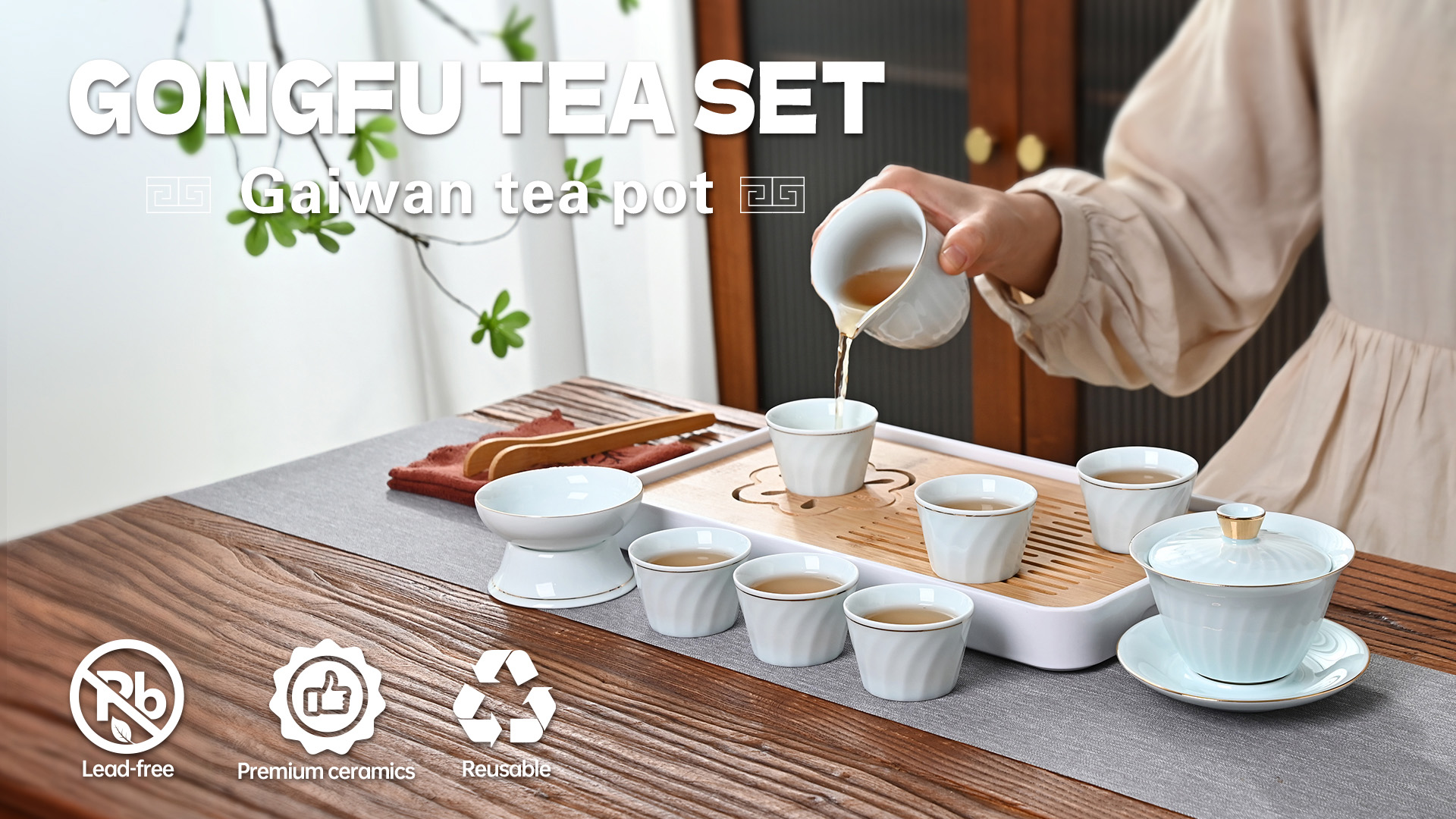 Tandarui Juego De Té Chino Tradicional, Juego De Té De Gongfu Chino Para Adultos, Adecuado Para Viajes En Casa Al Aire Libre Y Oficina (Jinglan 6 Tazas