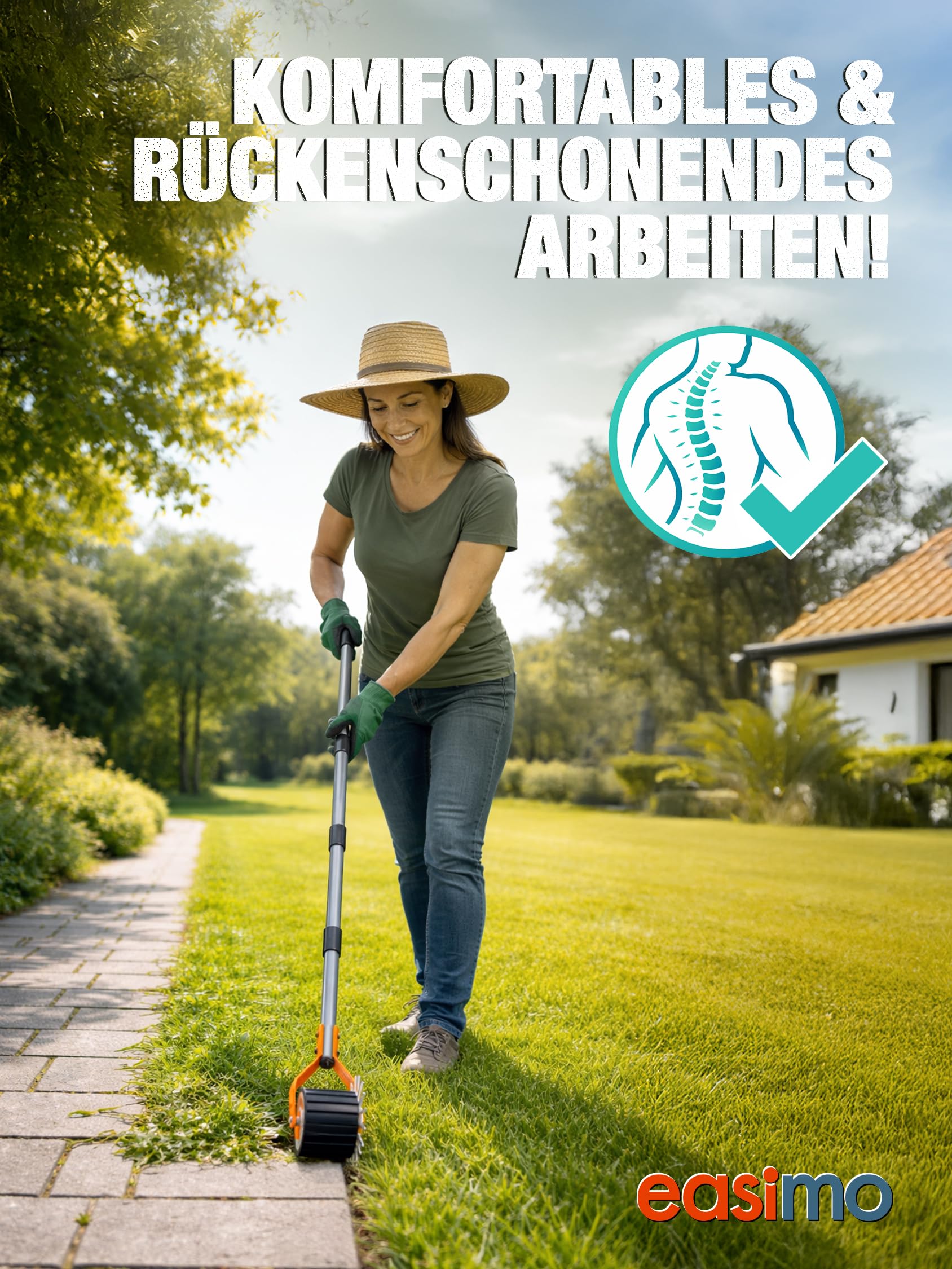 Rasenkantenschneider Manuell | Präziser Rasenkanten Schneider mit Stahlklinge & Gummirad | Verstellbarer Stiel bis 177 cm | Rasenkantenstecher für Garten