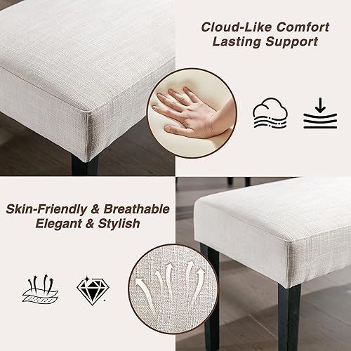 Miniatura 6 de HNY Farmhouse - Asiento de comedor tapizado, banco de entrada de lino de 45 pulgadas con patas de madera negra, banco moderno de mediados de siglo