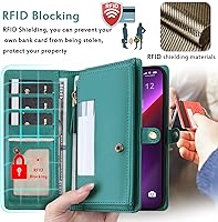 Vista 8 de Funda tipo cartera compatible con iPhone 13 Pro Max, multifunción, desmontable, 2 en 1, magnética, cartera para iPhone 13 Pro Max, con correa Verde