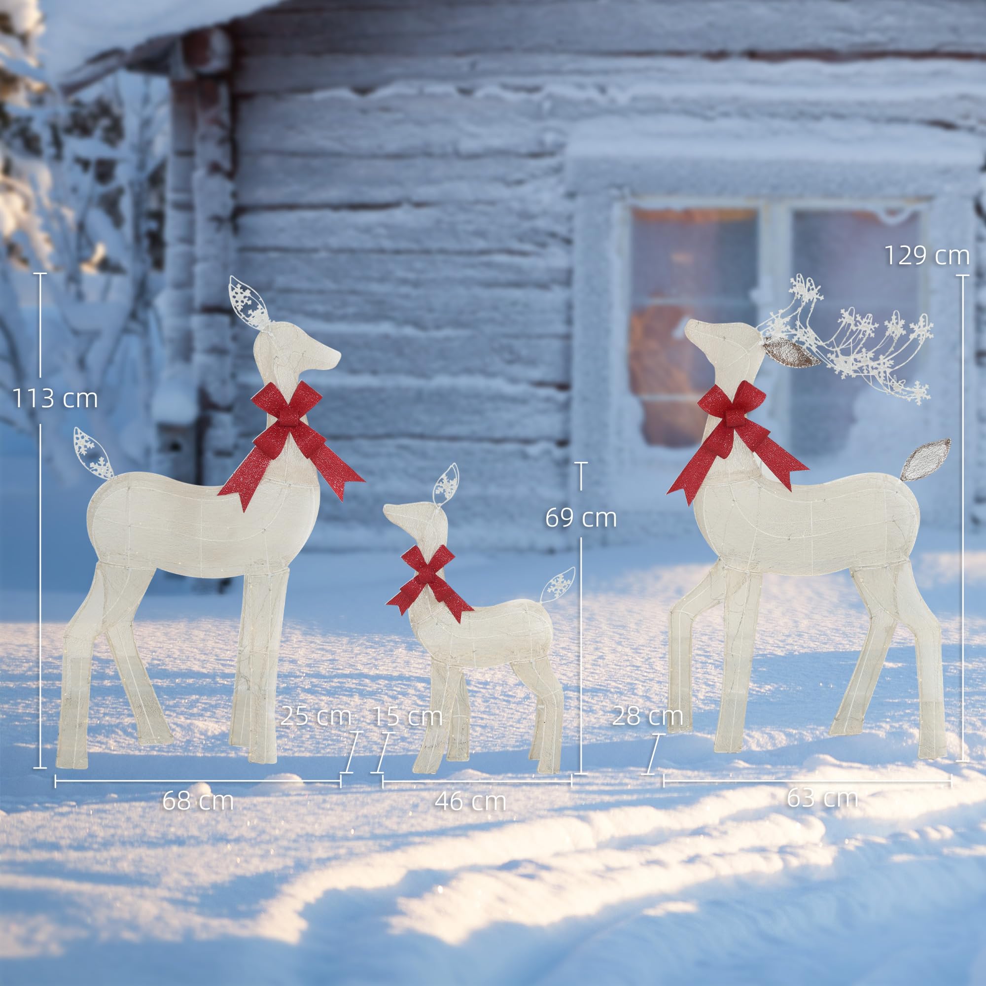 Outsunny LED Rentier Familie Weihnachtsdeko 242 RGB- und Warmweißen LEDs | Weihnachtsbeleuchtung, Weihnachtsdekoration, Weihnachtsfigur, für Außen & Innen