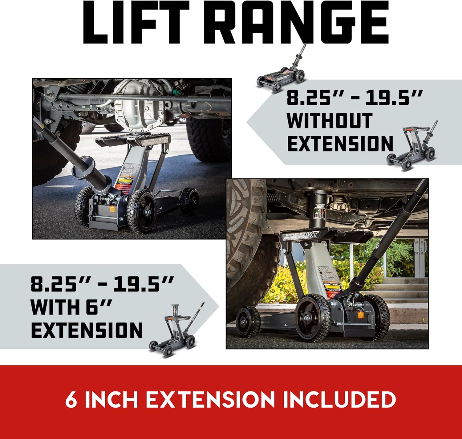 Powerbuilt Big Wheel Triple Lift Garage Jack, 3000 Pound Off Road Lift, Truck, Car, Motorcycle 1.5 Ton Capacity, 620613ECE