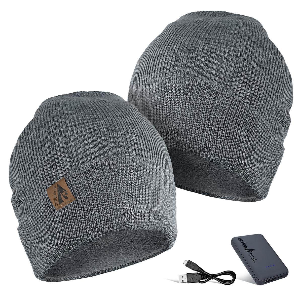 ActionHeat Gorro de punto calentado con batería de 5 V - Gorra recargable para invierno - Calor ajustable 4 horas de calor, Gris, talla única