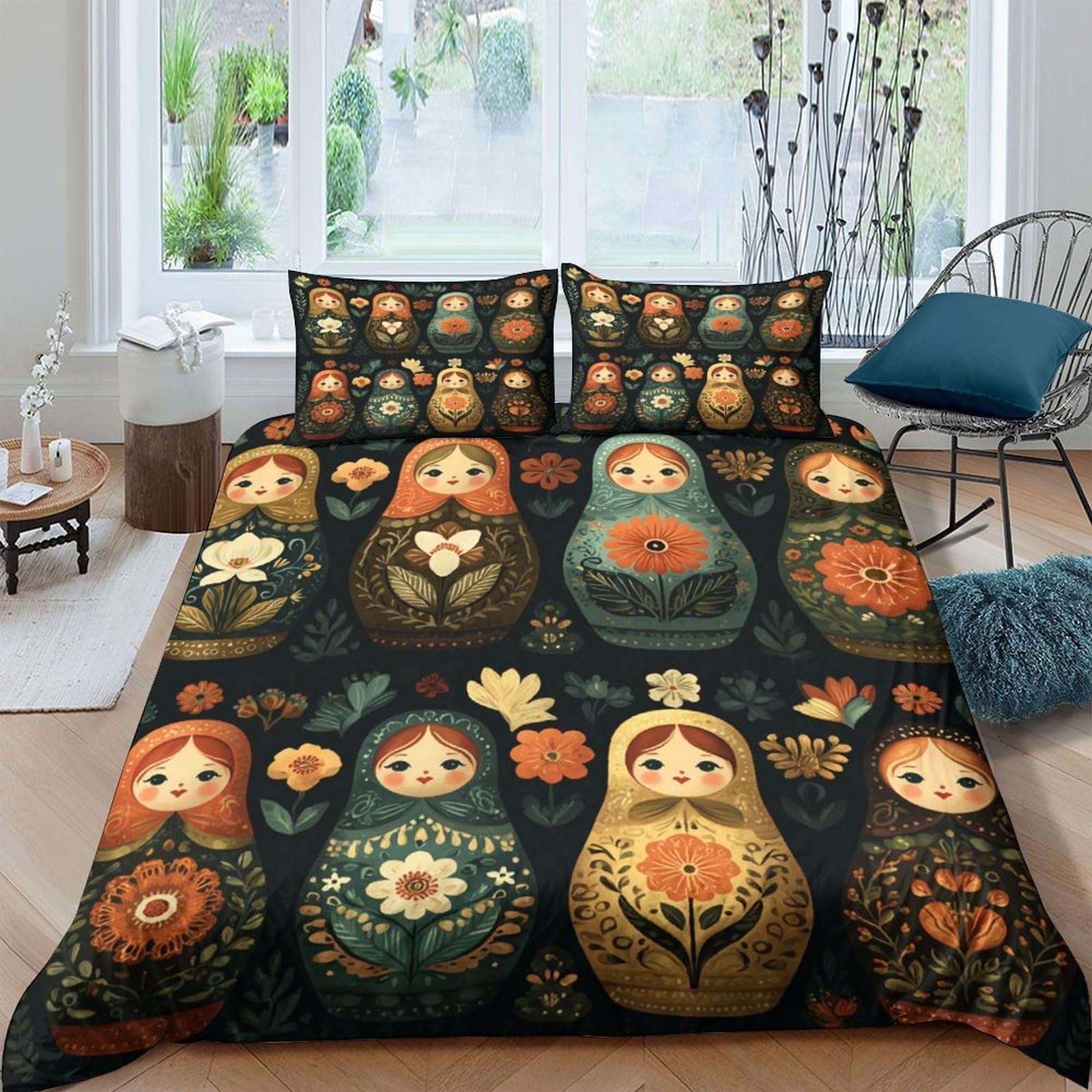Ctjqhvkz Style-9 3D Printed Matryoshka Doll Fitted Sheet Microfiber Soft Breathable Russian Nesting Doll Bed Cover For Bedroom Dorm Guest Room Decor Single（135X200cm）