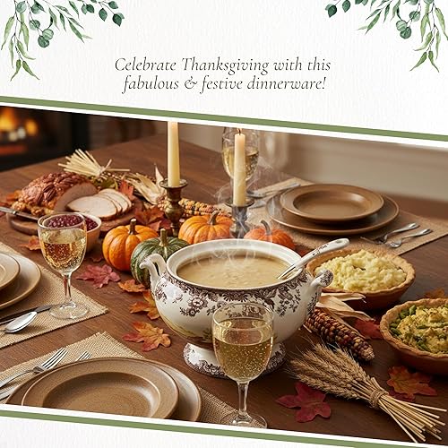 Miniatura 6 de Spode Sopera Woodland con motivos de conejo, codorniz y pintaleta, sopera cubierta de 4.25 cuartos de galón, hecha de loza fina, apta para