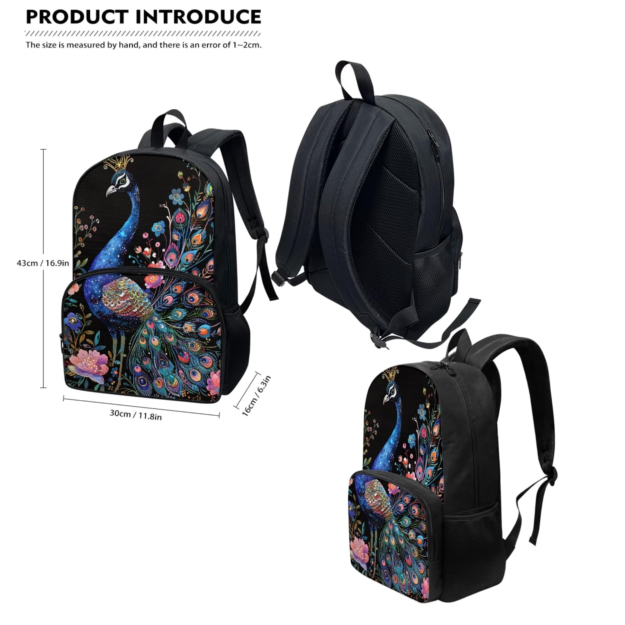 Fowototi Kids Floral Tiger Print Backpack Set | 17" School Bag With Lunch Box & Pencil Case For Boys & Girls