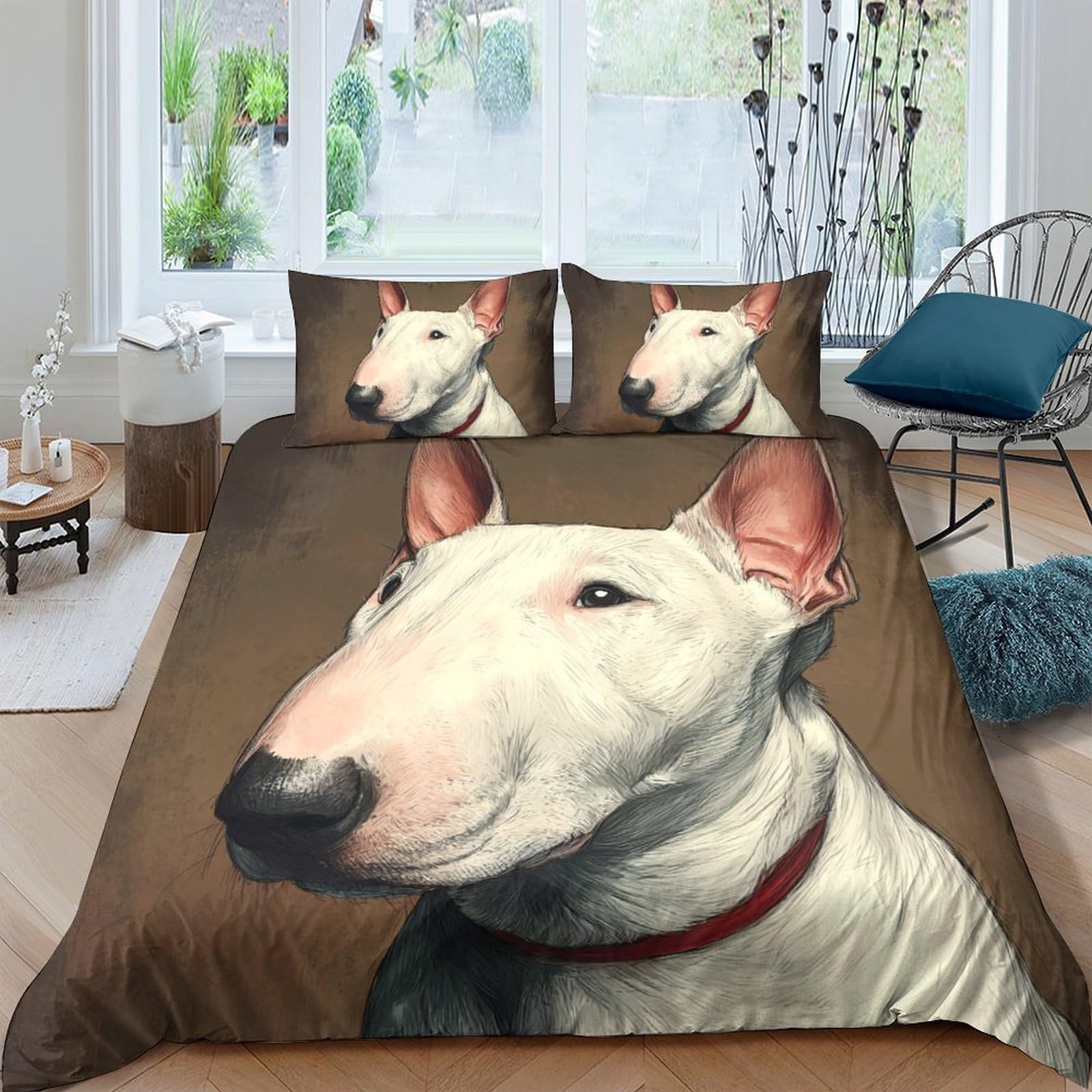 Ctjqhvkz Style-2 3D Printed Bull Terrier Fitted Sheet Microfiber Soft Brown Dog Art Mattress Cover For Bedroom Guest Room Dorm Decor Single（135X200cm）