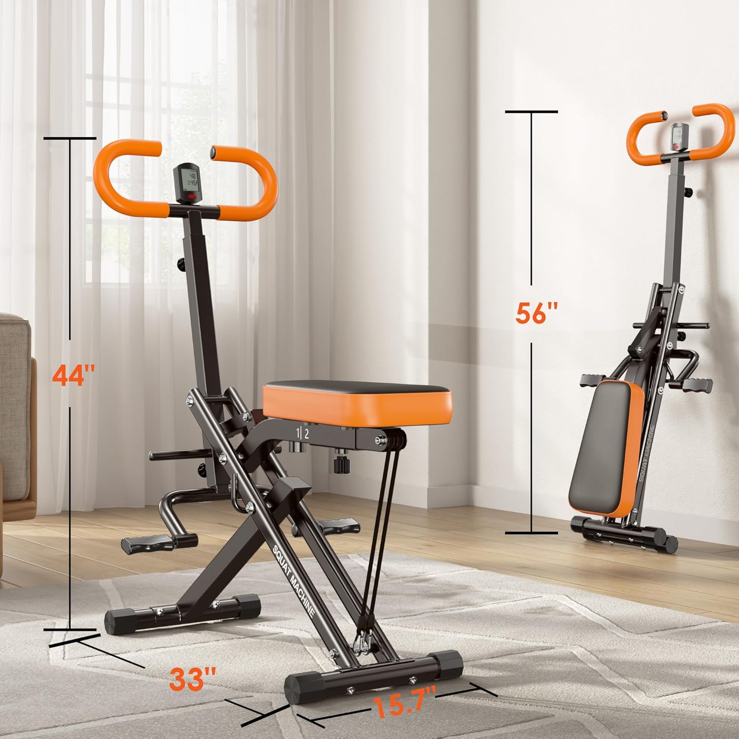 SogesHome Squat Machines Rowing Machine for Home, Foldable & Full Body Exercise Workout Equipment with Adjustable Resistance Bands for Women, Row and Ride Squat Machine for Glutes and Abs, 330 LBS