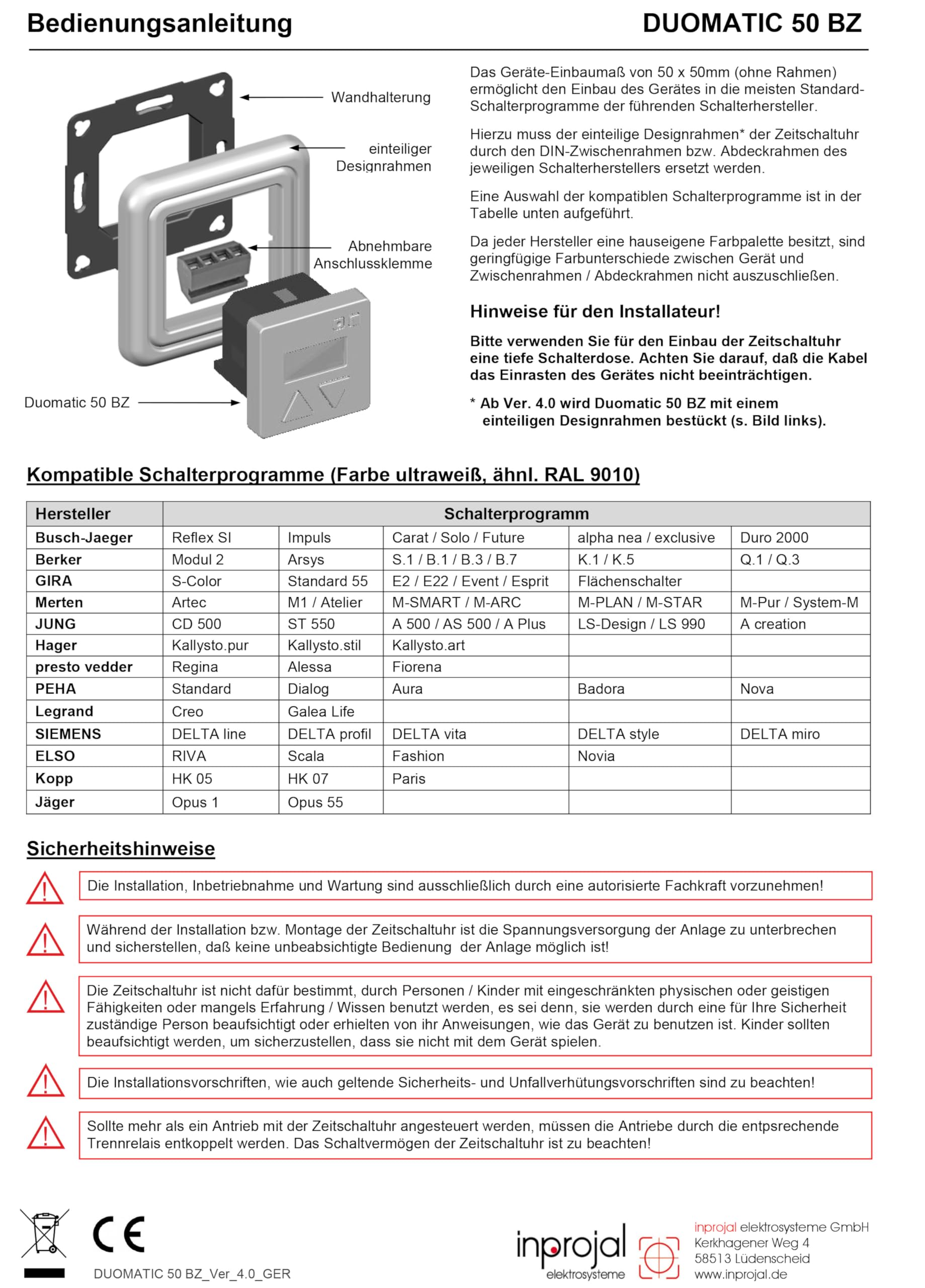 Inprojal Duomatic 50 BZ Rolladensteuerung Zeitschaltuhr UP 7082/50BZ Jalousieschalter