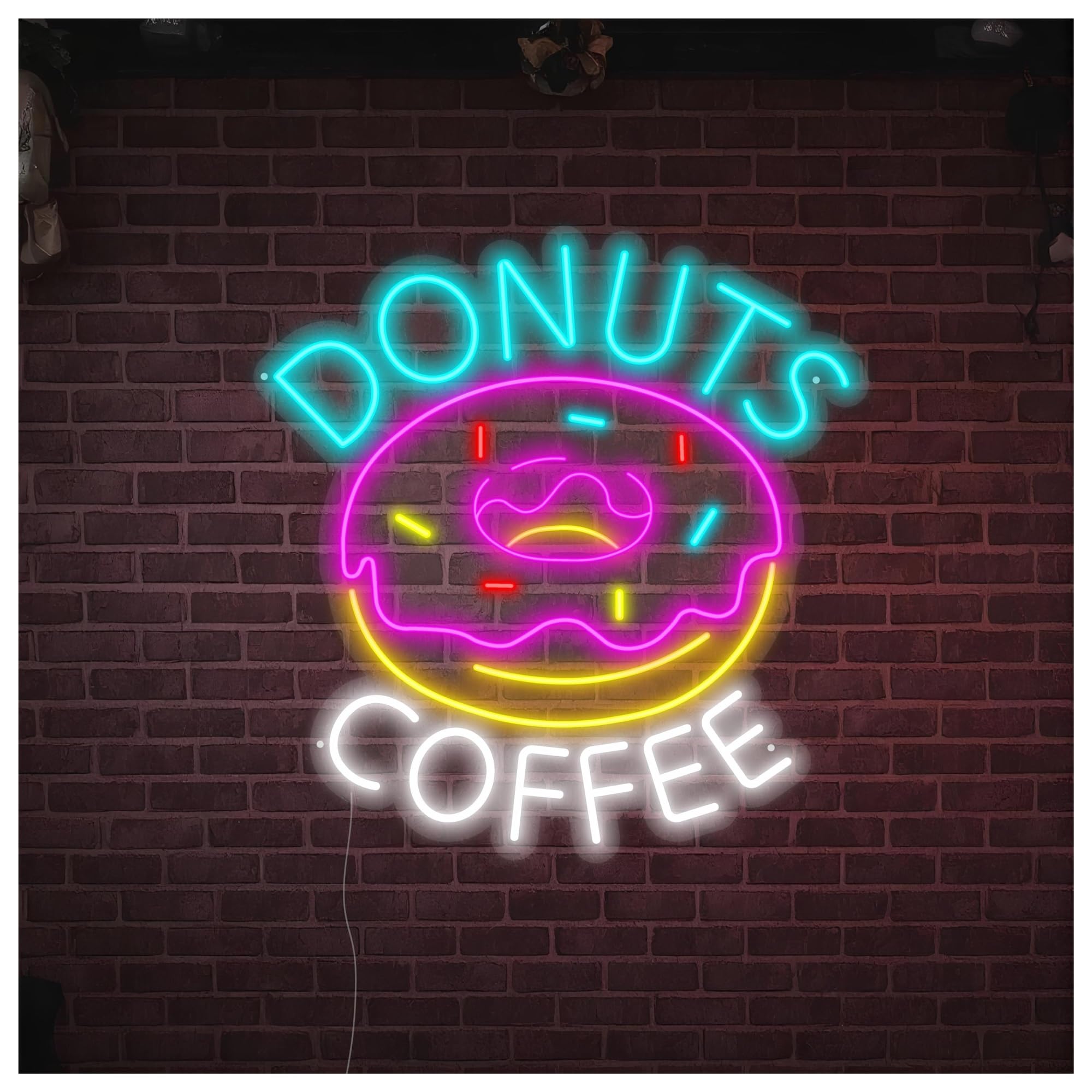 SHOUXI Sign Lamp Donuts Coffe Neon Sign, Suitable for Dessert Shop Decor with Dimmable 53cm