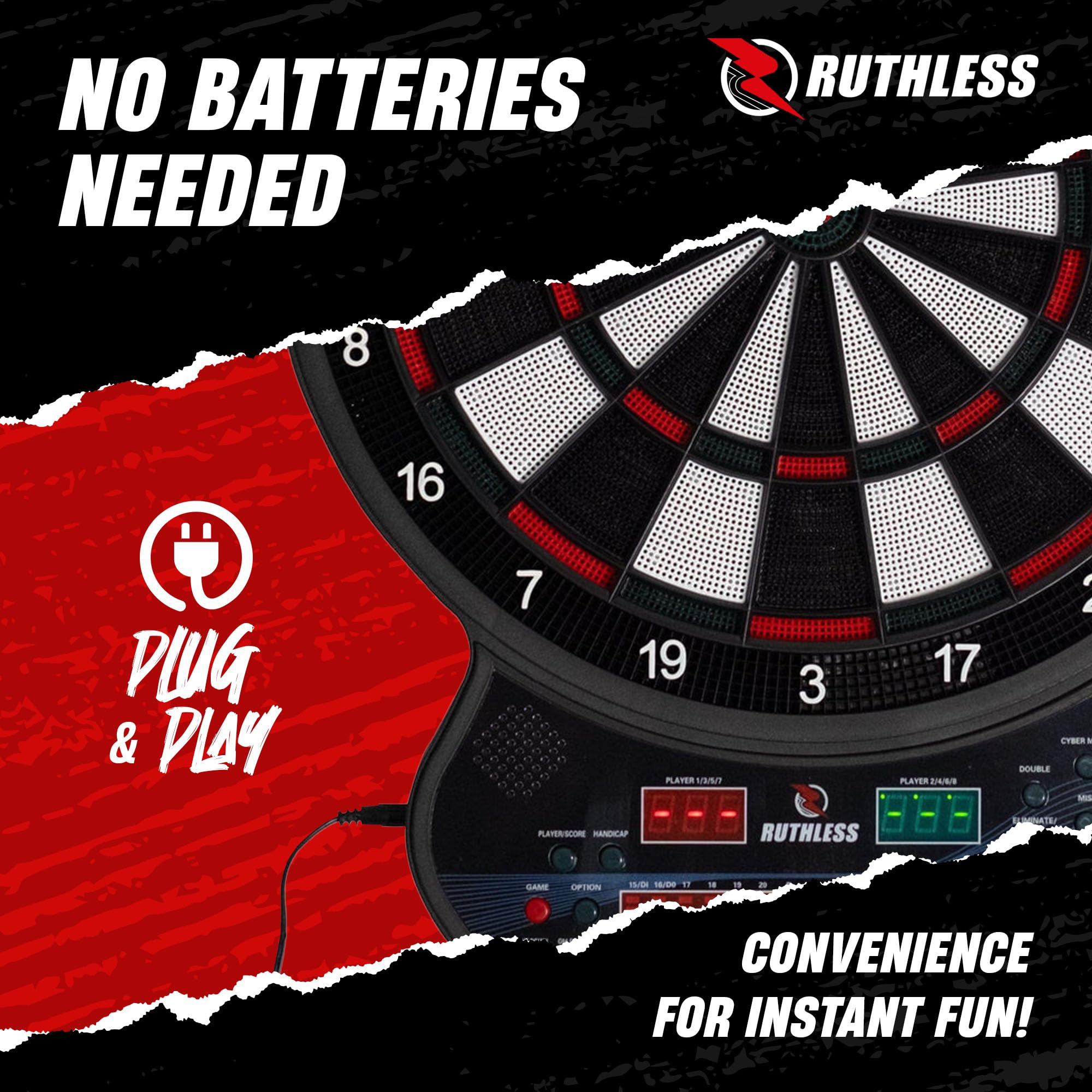 Ruthless R600 Cible de fléchettes électronique Pointe souple 4 jeux 8 joueurs 27 jeux