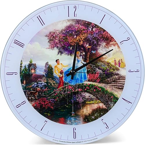 Mark Feldstein & Associates Cinderella Disney Kinkade Wishes Upon A Dream Blue Reloj de pared redondo de cristal de 12 pulgadas