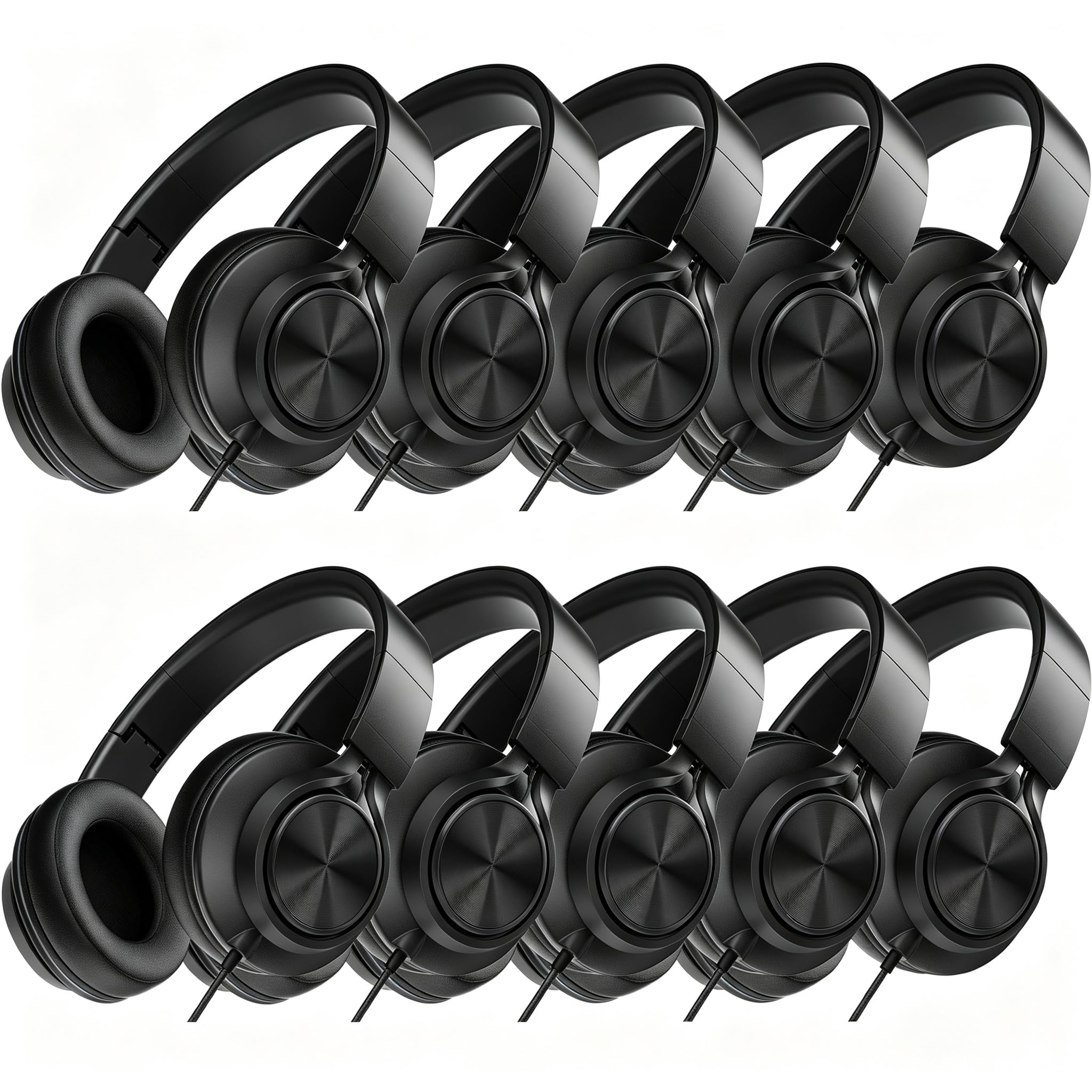 Confezione da 10 cuffie per aule scolastiche, con jack da 3,5 mm cablato | Cuffie con microfono, design pieghevole, durata scolastica