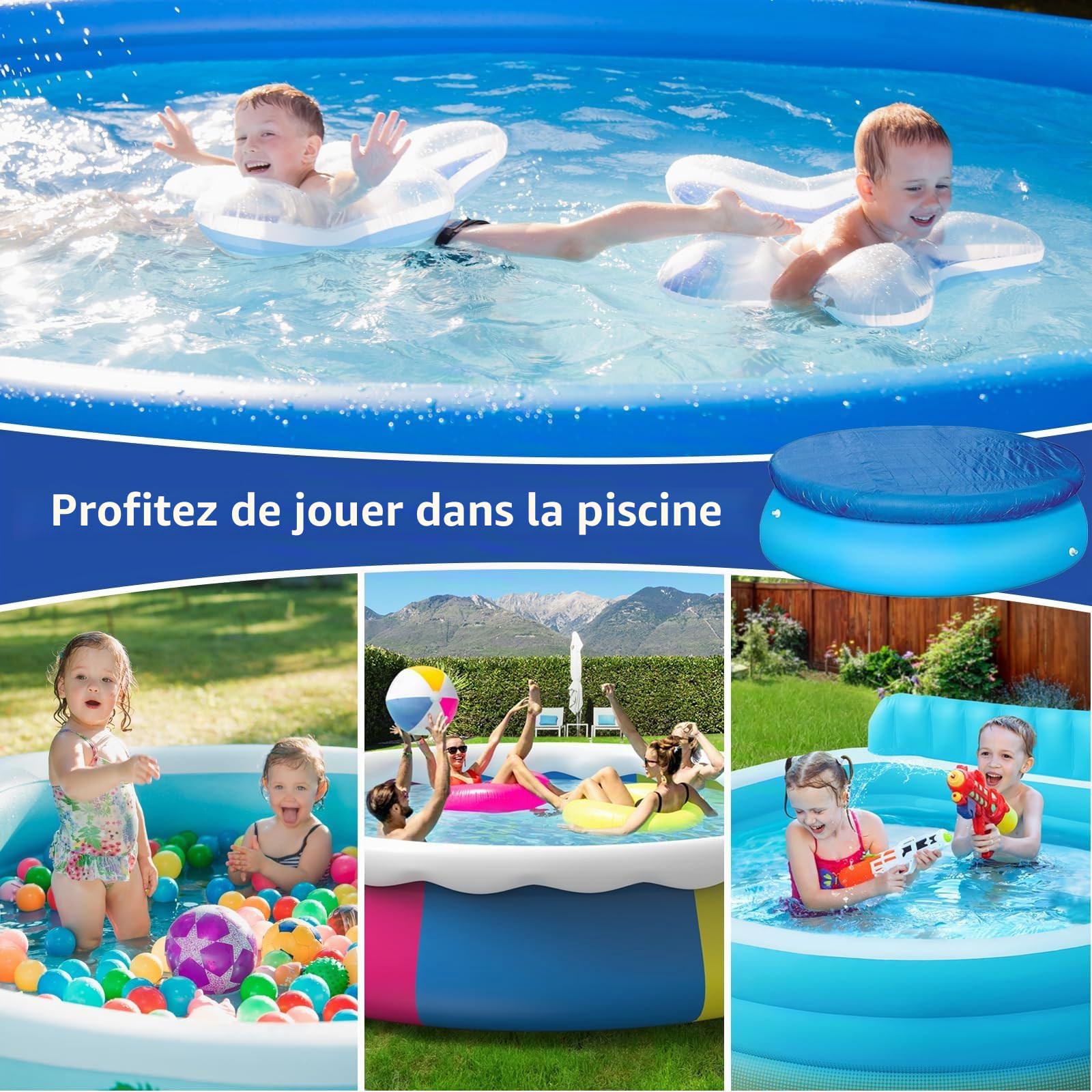 Bâche de piscine ronde de 3 m - Facile à installer - Anti-poussière - Pour piscines gonflables et hors sol (305 cm)