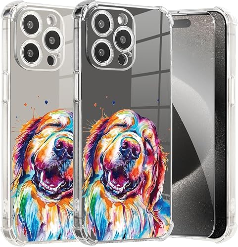 Vista 305 de Roemary Buffertech - Funda protectora para iPhone 13 Pro Max con diseño Golden Retriever, diseño de arcoíris con protector de pantalla