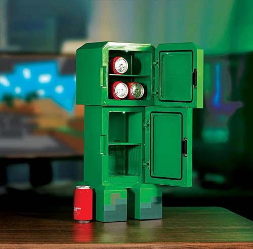 Miniatura 3 de Ukonic Minecraft Legends Creeper - Mini refrigerador de 8 litros, capacidad para 12 latas, luces LED, enfriador termoeléctrico CACC, estantes