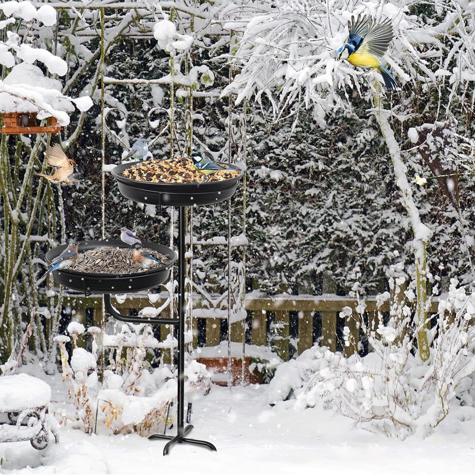 Bebederos para Pájaros Bandeja de Alimentador Metálico de Pie | Bebedero para Aves de Pie con Base de 4 Púas Decoración de Jardín Patio Terraza Césped para Regalo Padre