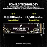 CORSAIR MP700 Elite 1To PCIe 5.0 x4 NVMe M.2 SSD – Jusqu'à 10,000Mo/s – NAND 3D TLC Haute Densité – M.2 2280 - Compatible DirectStorage – Noir