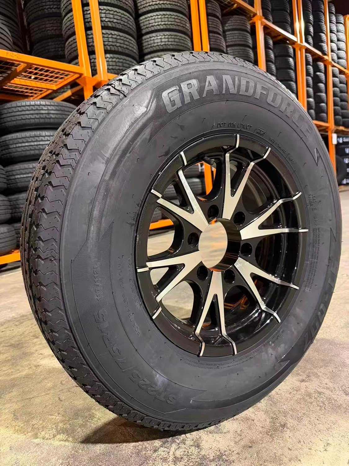 1PCS GRANDFORCE GF007 Trailer Tires ST225/75R15 on 15x6 6x5.5 Black Trailer Wheel
